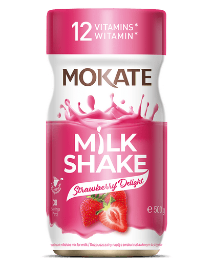 MOKATE MILK SHAKE Mix for Milk Strawberry Delight Flavor 500g 17.6oz