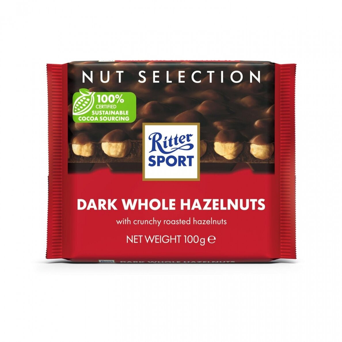RITTER SPORT Whole Hazelnuts Dark Chocolate Bar 100g