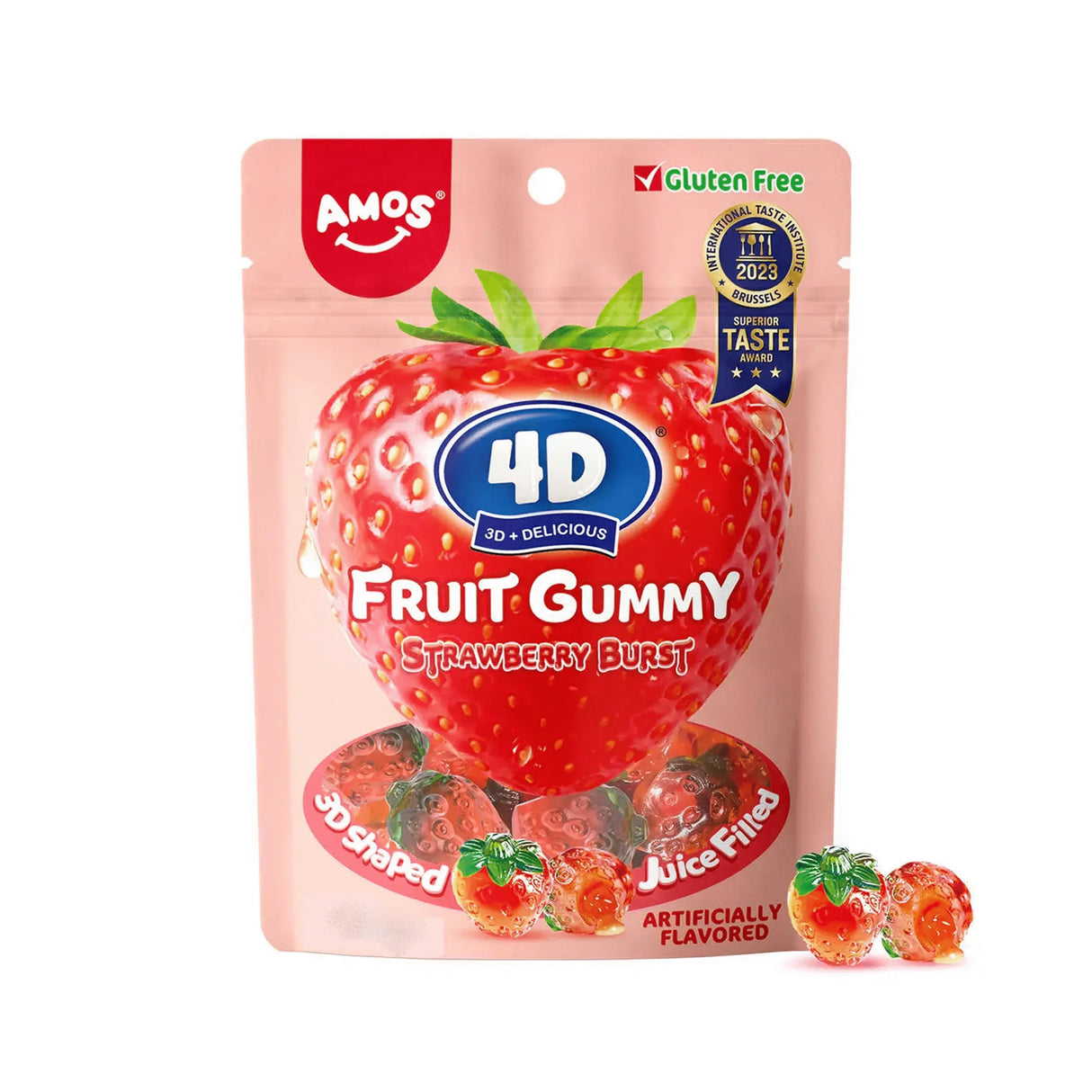 AMOS 4D Fruit Gummy Strawberry Burst Flavor Gummi Candies 65g