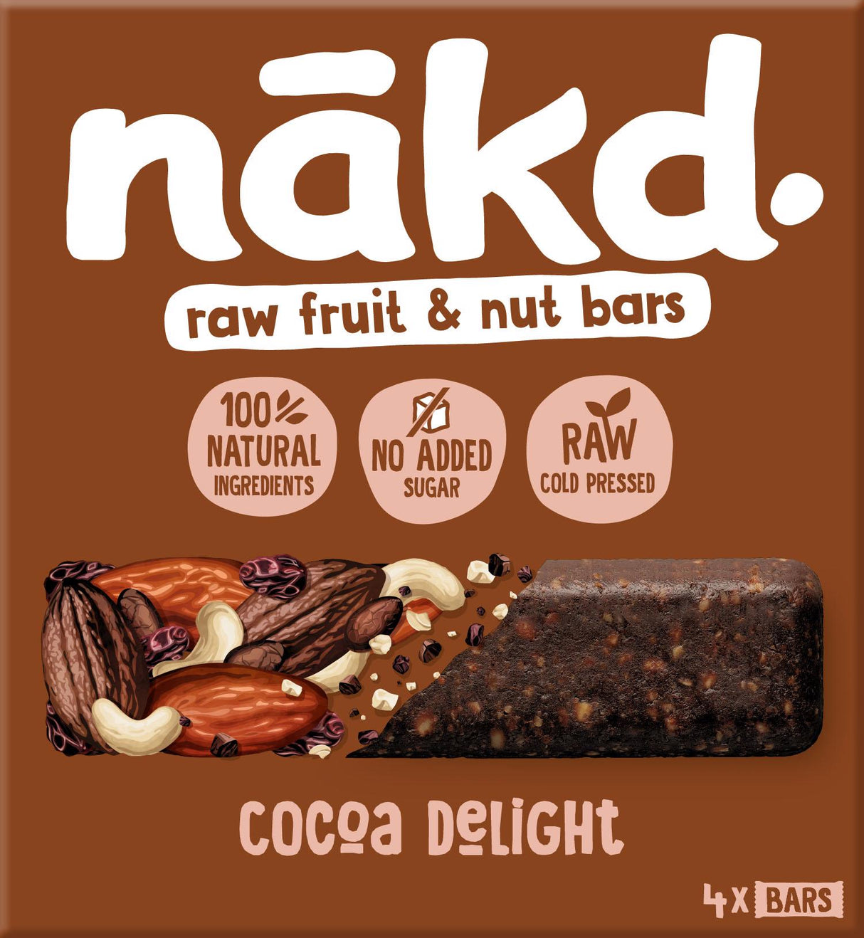 NAKD. Cocoa Delight Flavor 100% Natural Cereal Bars 140g