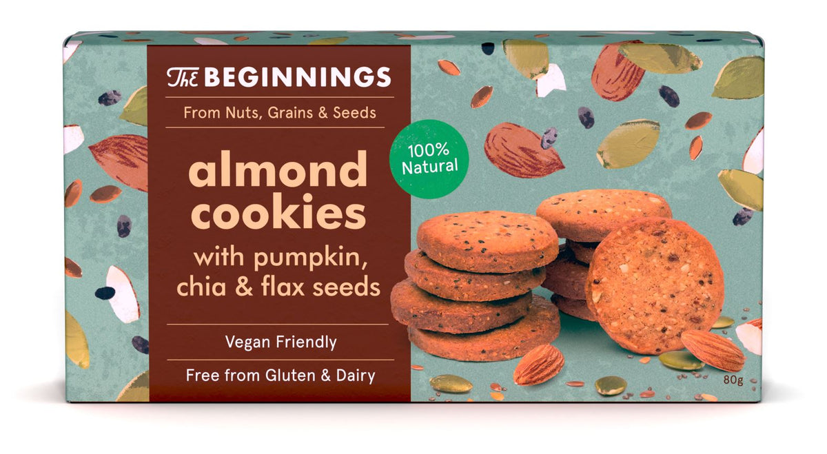 THE BEGINNINGS Almond Cookies with Pumpkin, Chia & Flax Seeds 100% Natural 80g