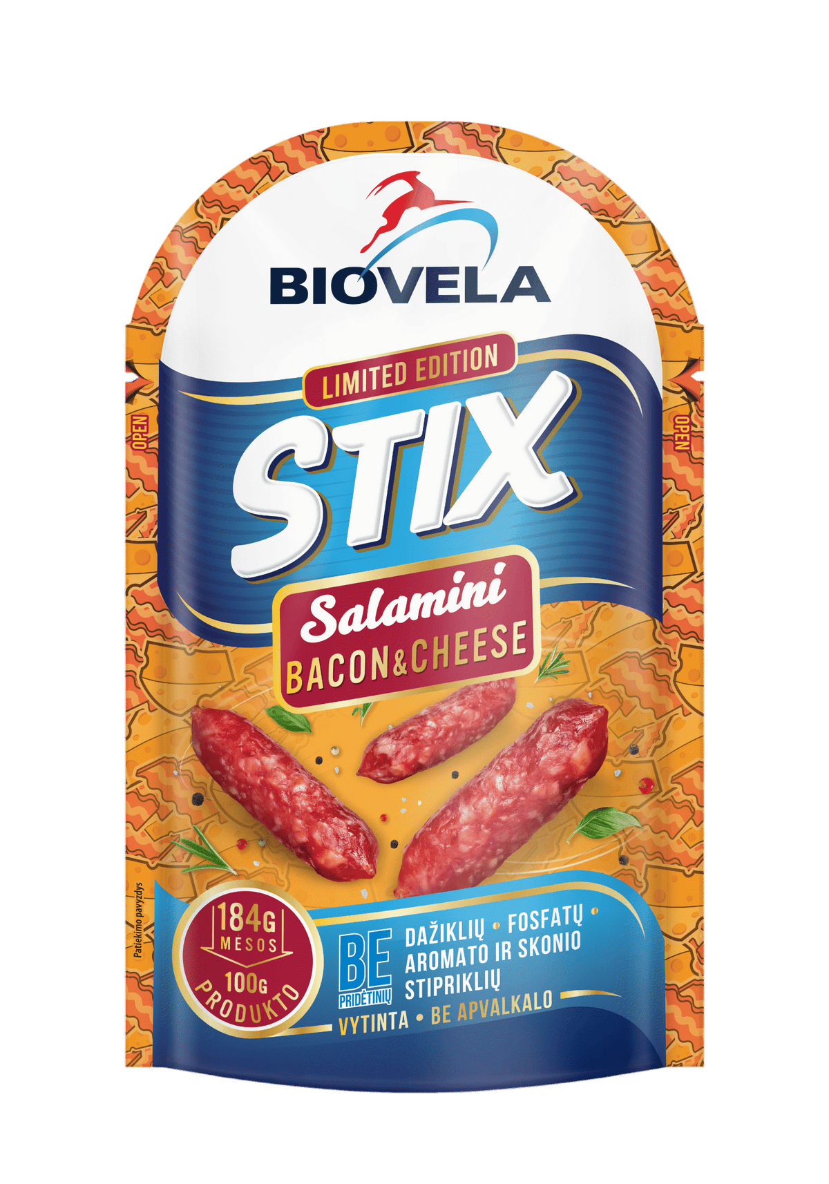 STIX SALAMINI BACON & CHEESE Cured Mini Pork Sausages 80g