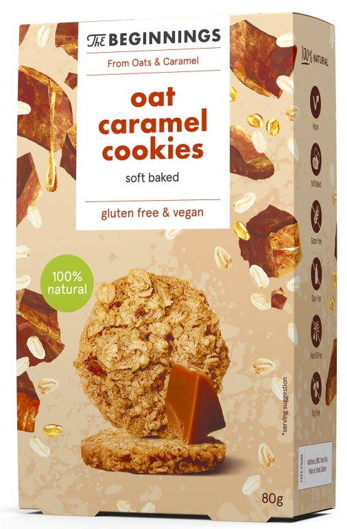 THE BEGINNINGS Soft Baked Oat Caramel Cookies 100% Natural 80g