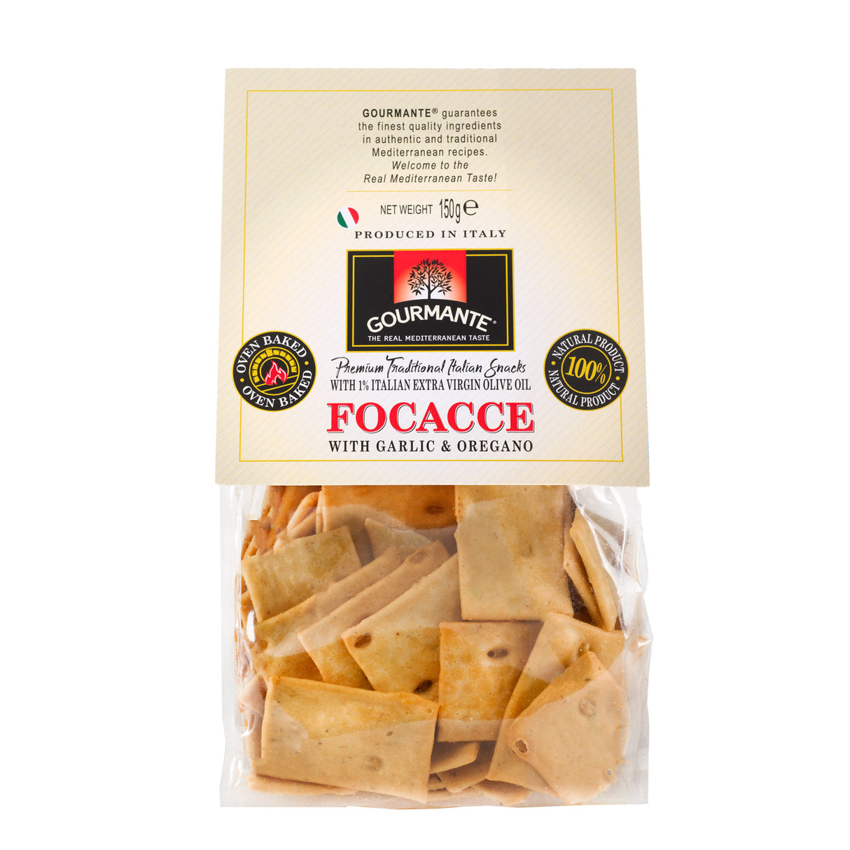 GOURMANTE Focacce with Garlic & Oregano Traditional Italian Bread Snacks 150g