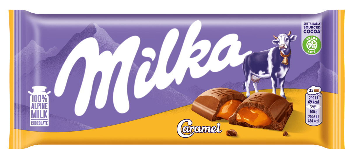 MILKA Alpine Milk Chocolate Bar with Caramel Filling 100g