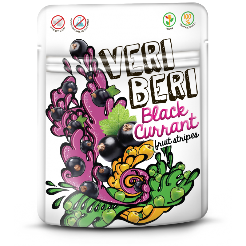 VERI BERI BLACK CURRANT 100% Natural Vegan Sugar Free Gummy Stripes 50g 1.7oz