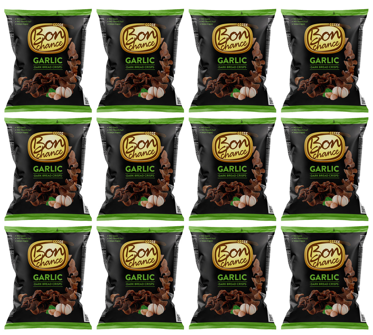 BON CHANCE GARLIC Flavor Baked Dark Bread Crisps Snacks 12 x 120g
