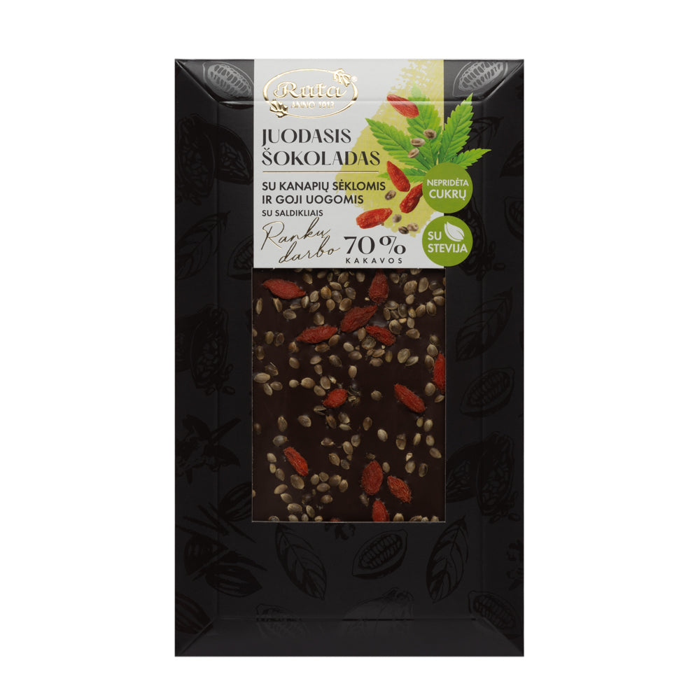 RUTA Dark Chocolate Bar with Stevia, Hemp & Goji Seeds 100g