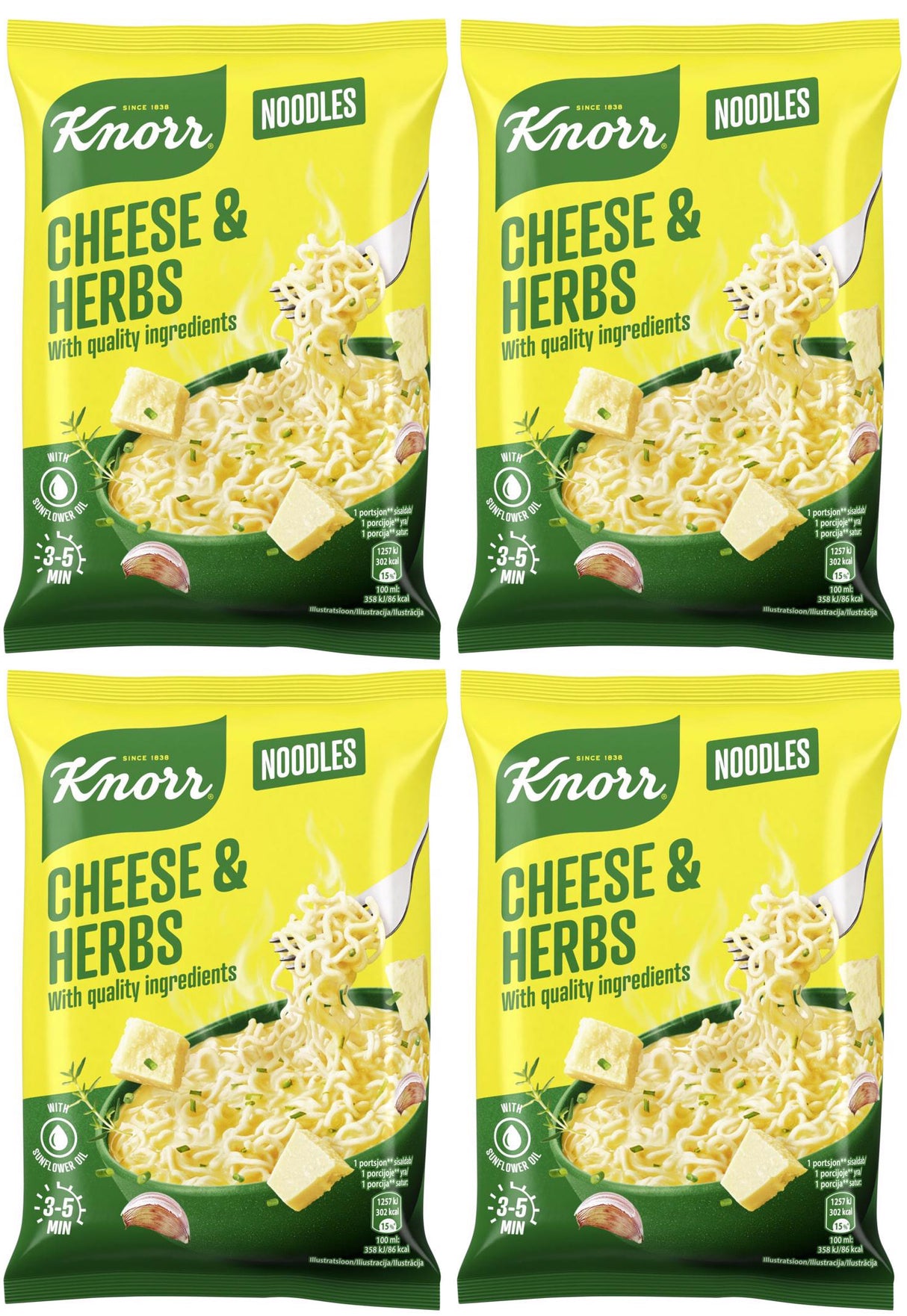 4 KNORR CHEESE & HERBS Flavor Ramen Packs Instant Noodles Snacks 61g 2.15oz