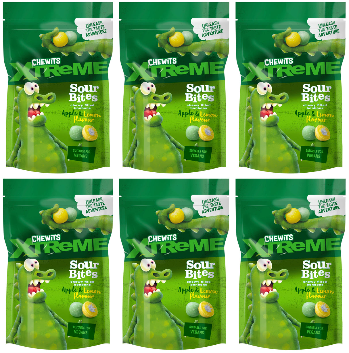 CHEWITS XTREME SOUR BITES Apple & Lemon Flavor Chewy Candies 6 x 115g