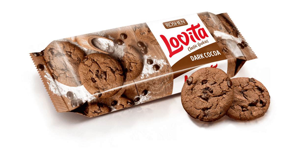 ROSHEN Lovita Dark Cocoa Cookies with Chocolate Pieces 150g