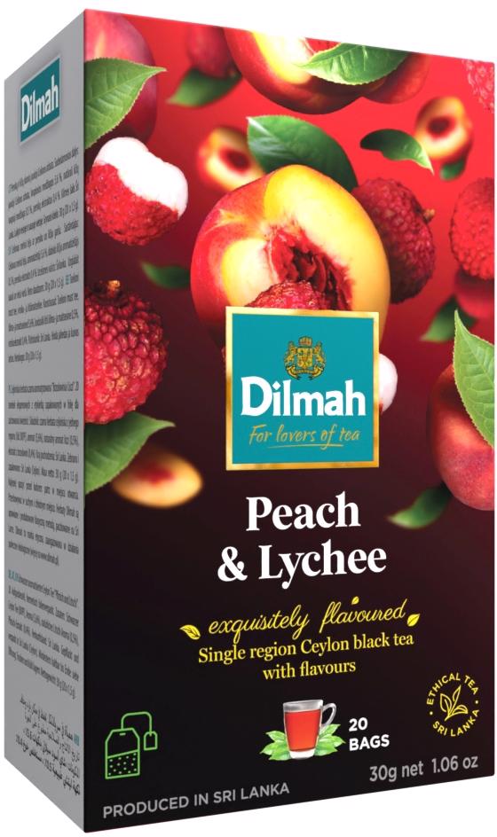 DILMAH PEACH & LYCHEE Flavor Ceylon Black Tea Box (20 teabags) 30g