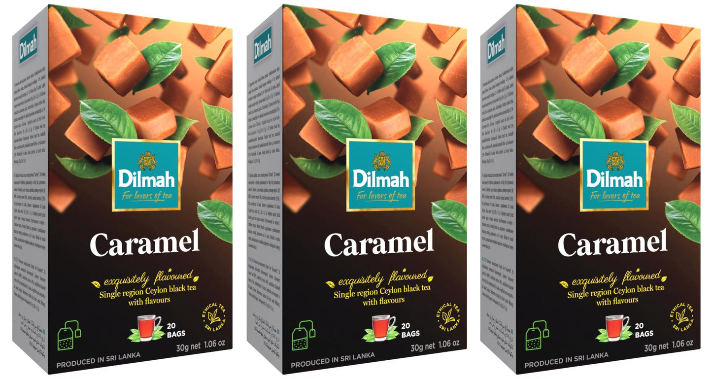 3 DILMAH CARAMEL Flavor Ceylon Black Tea Sri Lanka Origin Boxes 30g 1.05oz