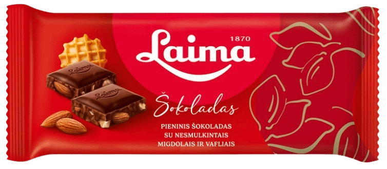 LAIMA Milk Chocolate Bar with Almonds & Waffers 90g