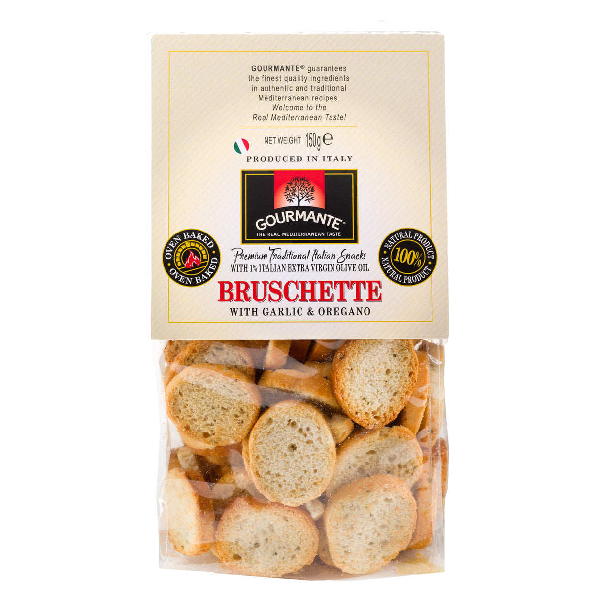 GOURMANTE Bruschette with Garlic & Oregano Traditional Italian Bread Snacks 150g