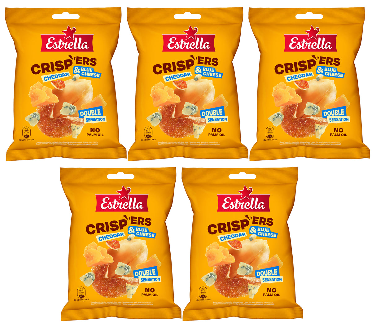 ESTRELLA CRISPERS Cheddar & Blue Cheese Flavor Peanuts in Crunchy Coating 5 x 140g