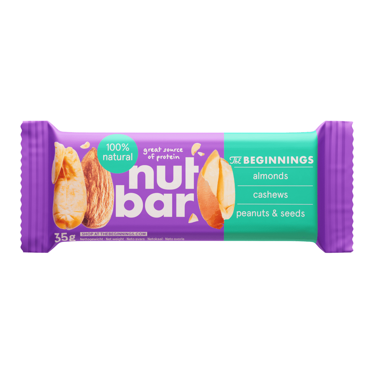THE BEGINNINGS NUT BAR with Almonds, Cashews, Peanuts & Seeds 100% Natural Cereal Bar 35g
