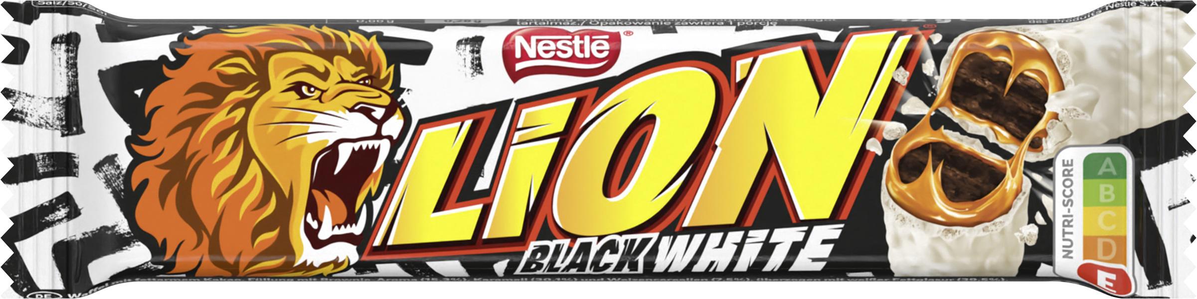 LION BLACK & WHITE Chocolate Bar with Wafer Caramel & Crisps 42g