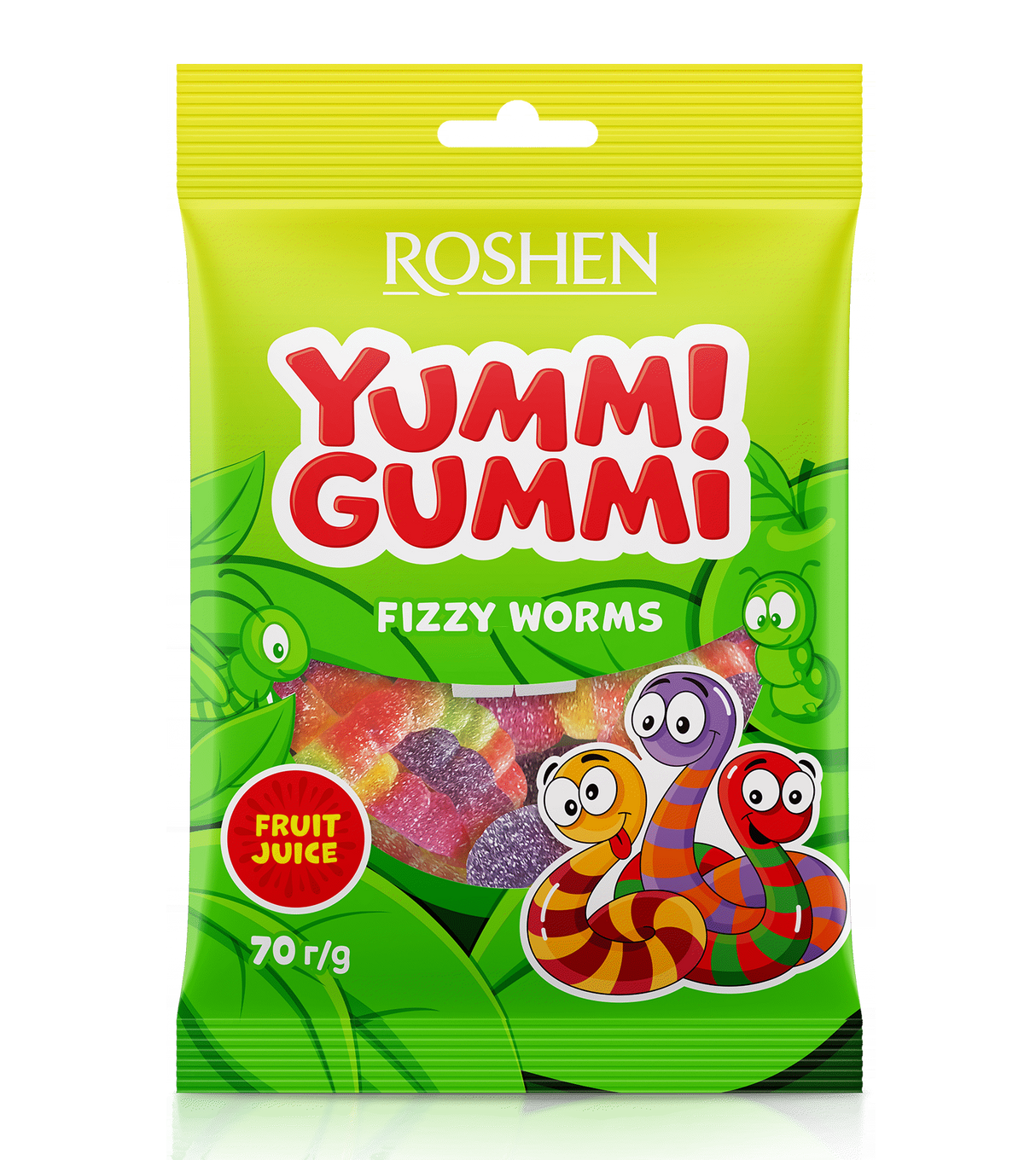 ROSHEN YUMMI GUMMI FIZZY WORMS Gummi Candy 70g
