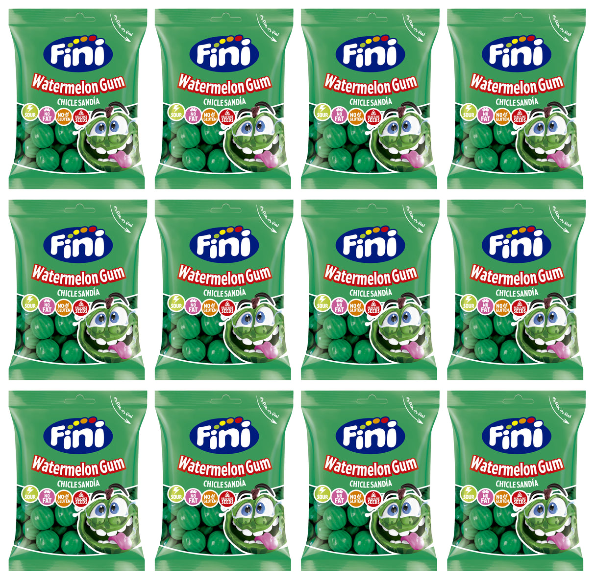 FINI WATERMELON Shape Bubble Gum with Fizzy Seeds Filling 12 x 90g