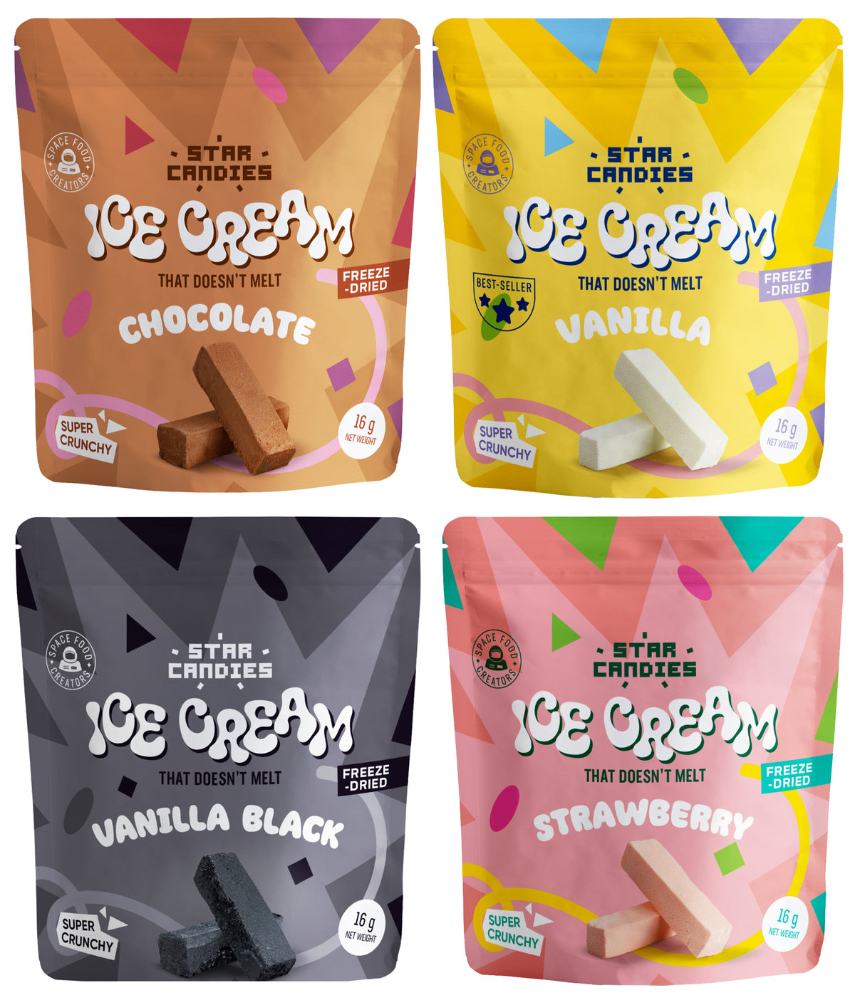 STAR CANDIES Freeze Dried Ice Cream Flavor Bundle 4 x 16g