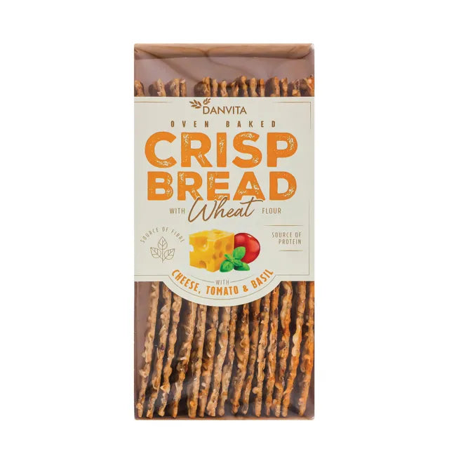 DANVITA Oven Baked Crispbread with Cheese, Tomato & Basil 130g