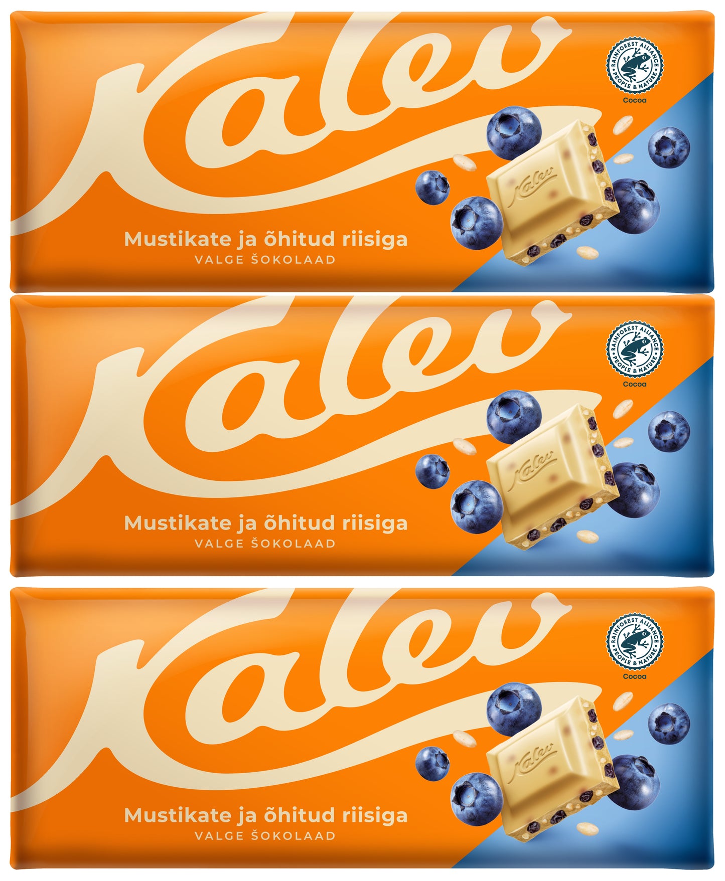 3 KALEV White Chocolate Bars with Blueberry & Rice Crisps 200g 7oz