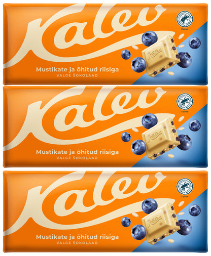 3 KALEV White Chocolate Bars with Blueberry & Rice Crisps 200g 7oz