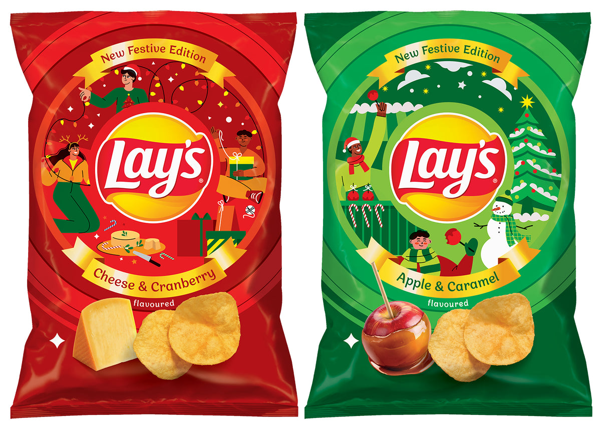 LAYS Potato Chips Bundle CHEESE & CRANBERRY + APPLE & CARAMEL Flavors 130g