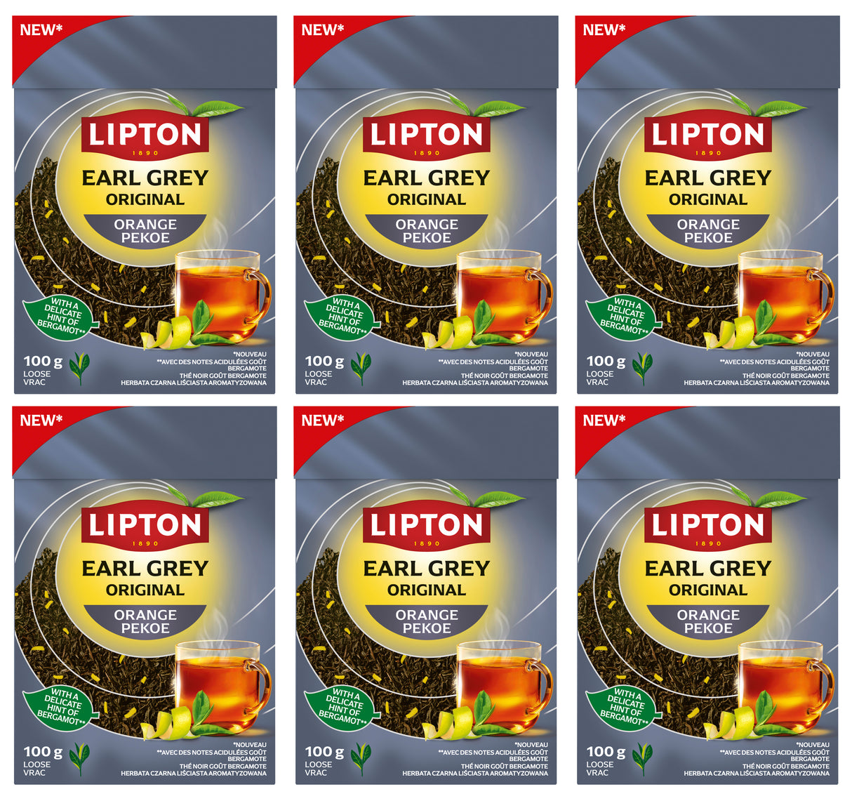 LIPTON EARL GREY ORIGINAL ORANGE PEKOE Loose Black Tea 6 x 100g