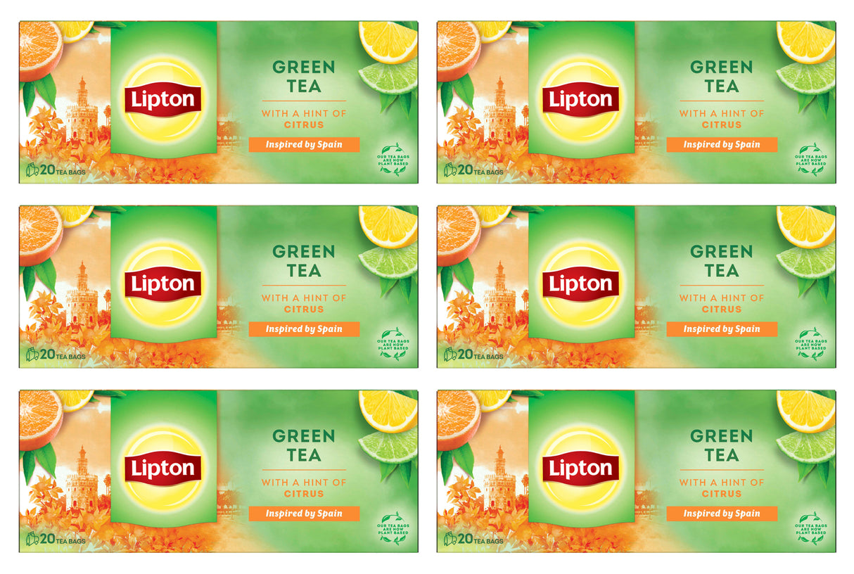 LIPTON CITRUS Lemon, Lime & Orange Flavored Green Tea Boxes 6 x 26g