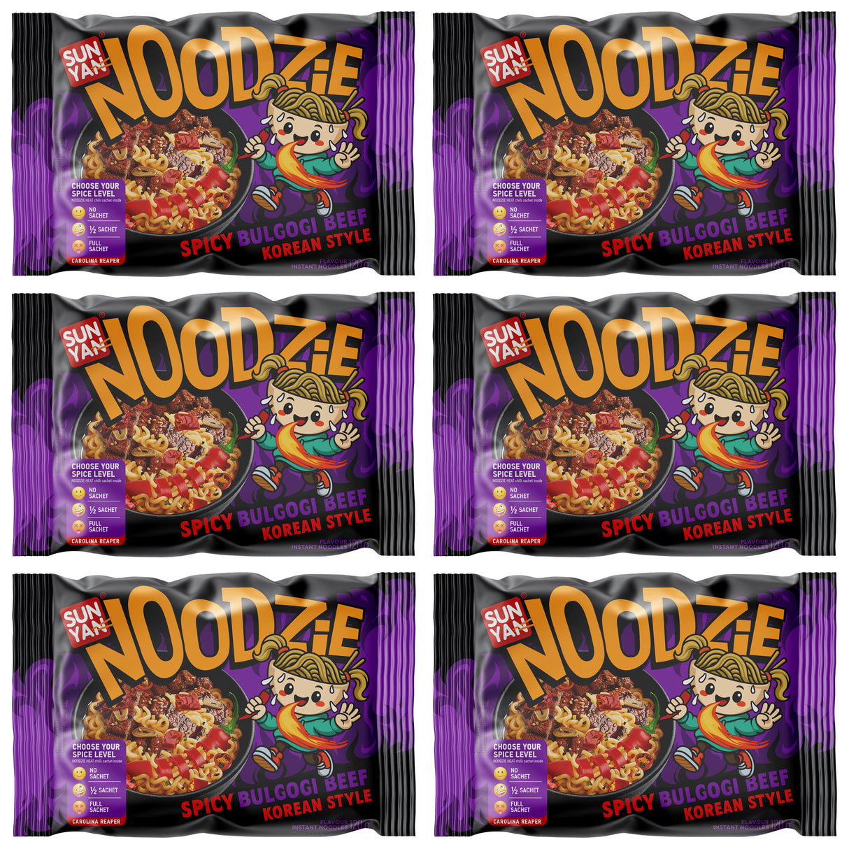 6 SUN YAN NOODZIE Spicy Bulgogi Beef Flavor Korean Style Instant Ramen Packs 120g 4.2oz