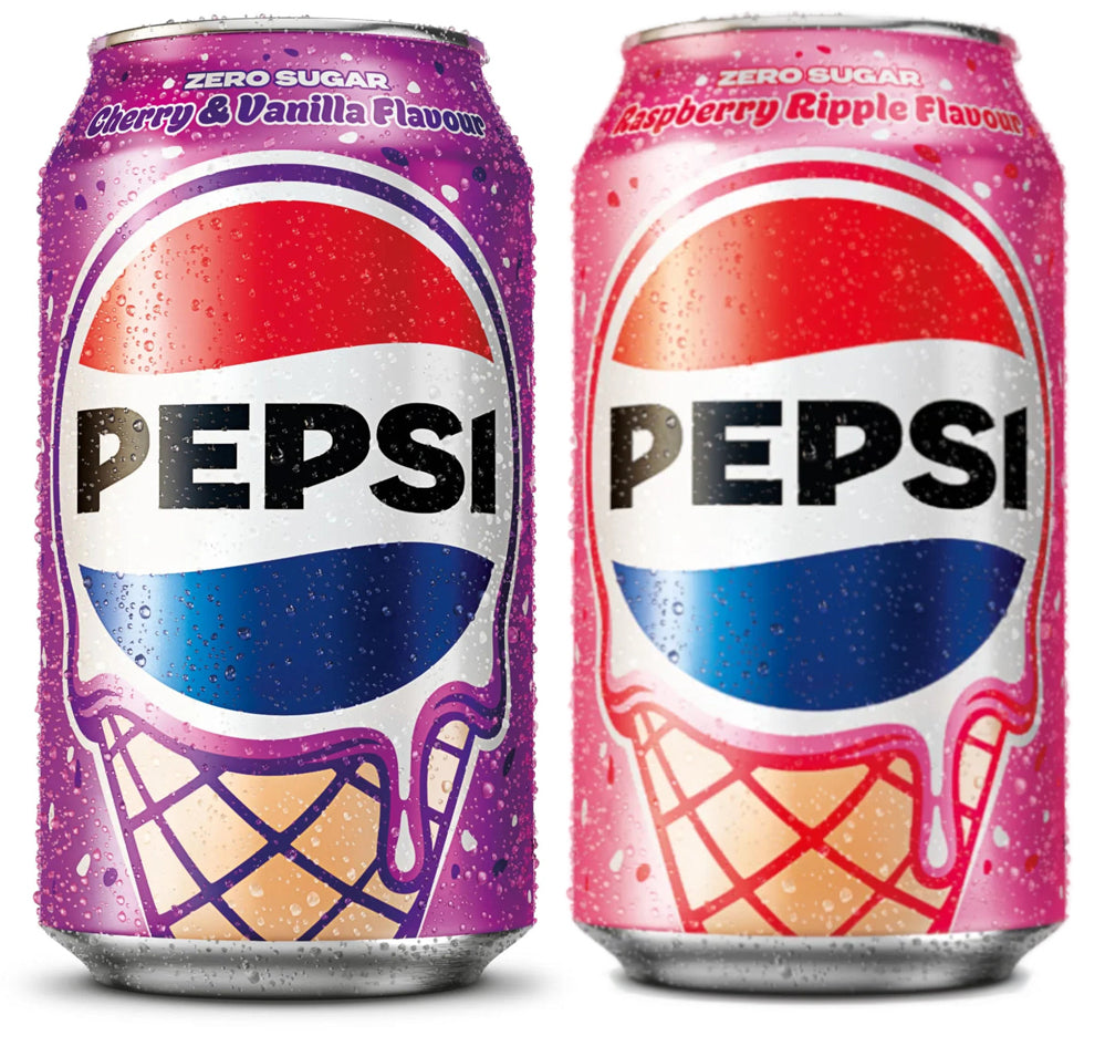 PEPSI Cherry & Vanilla + Raspberry Ripple Ice Cream Flavors Lemonade Bundle 2 x 330ml