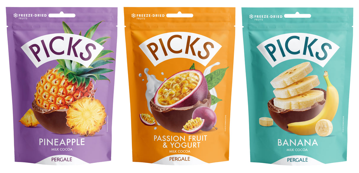 PERGALE PICKS Freeze-Dried Fruits Dragee Candy Bundle 3 x 90g