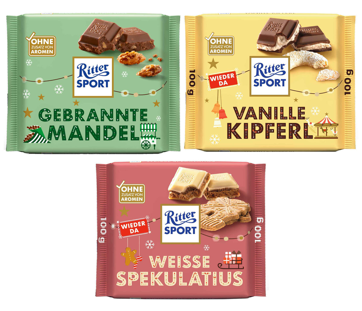 RITTER SPORT Chocolate Bars Festive Bundle 3 x 100g