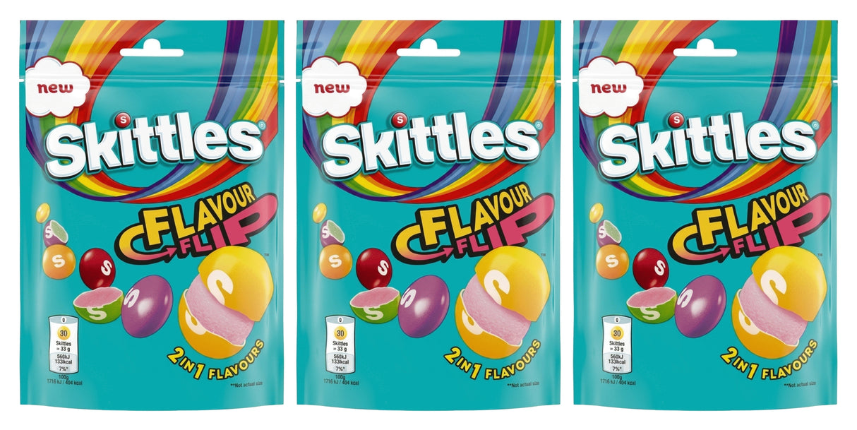 SKITTLES FLAVOUR FLIP Chewy Candies Dragee 3 x 136g