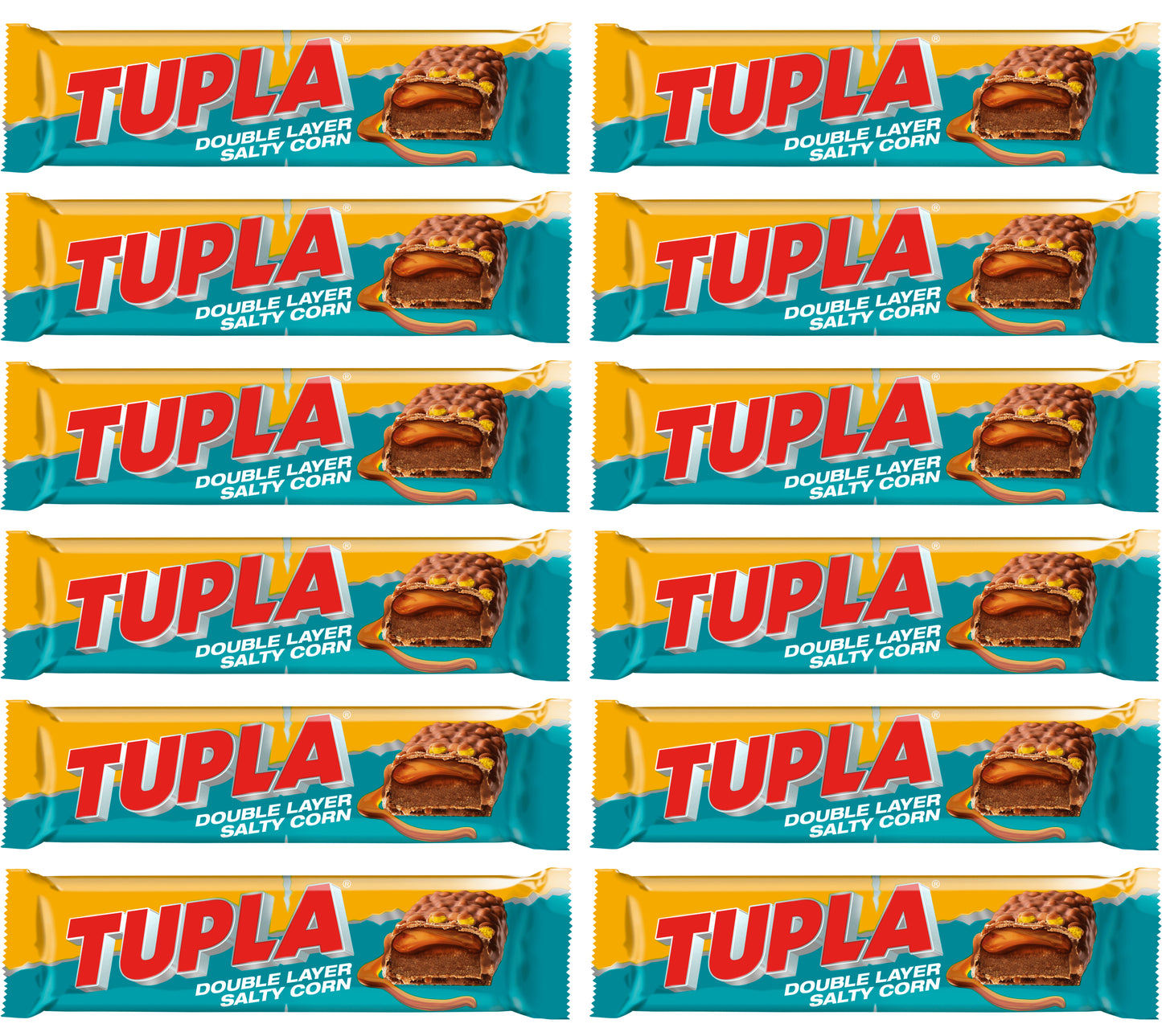 12 TUPLA DOUBLE LAYER SALTY CORN Flavor Chocolate Bars Candy Sweets 48g