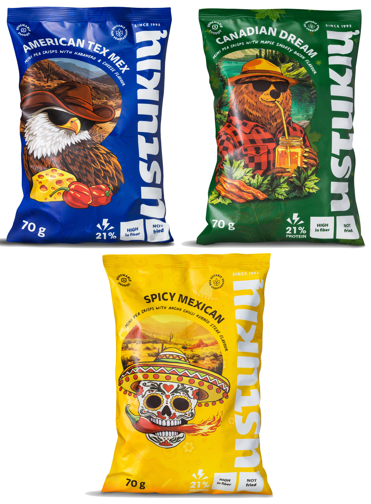 USTUKIU Mini Pea Crisps Chips Bundle 3 x 70g