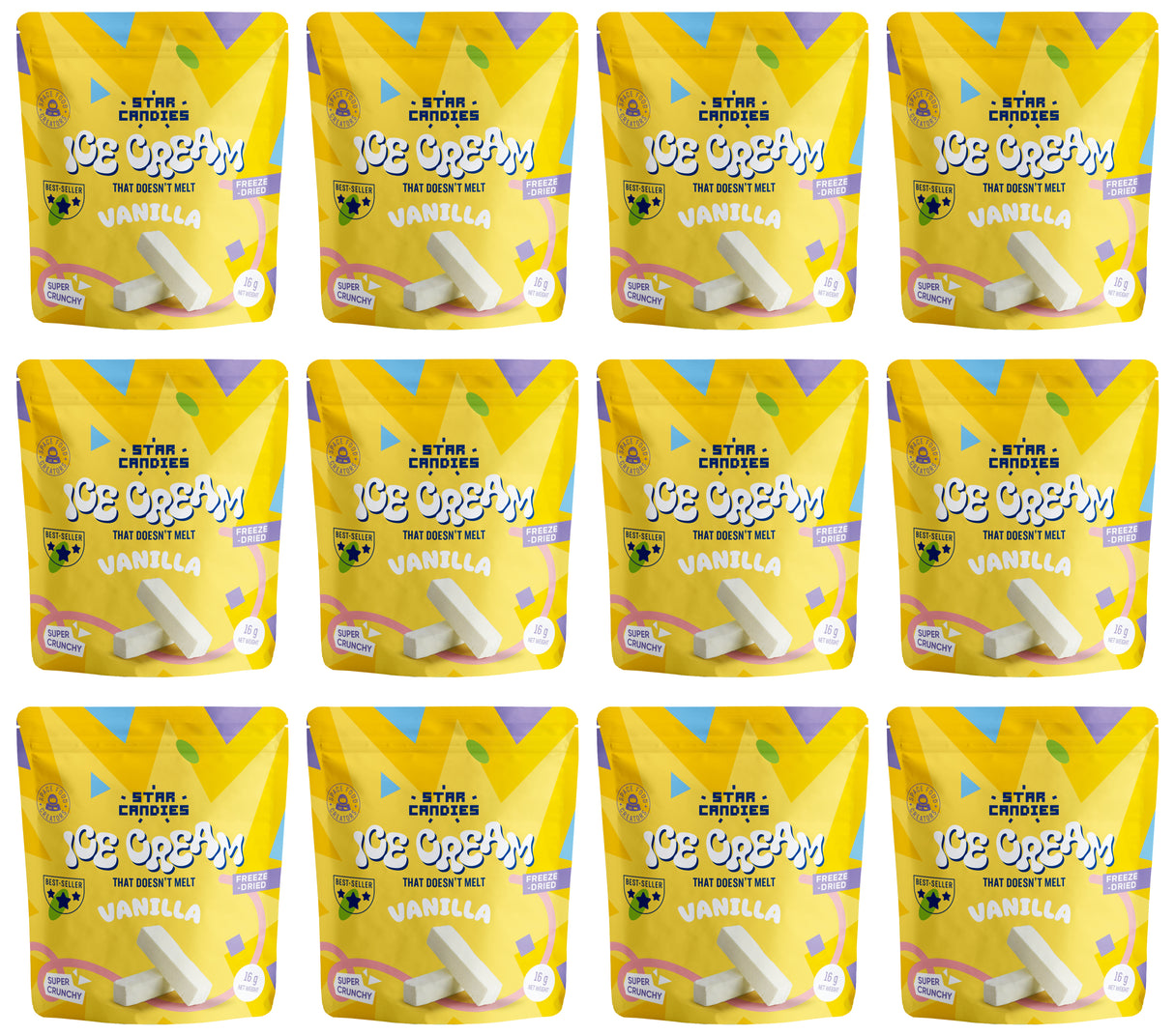 STAR CANDIES Freeze Dried Ice Cream Vanilla Flavor 12 x 16g
