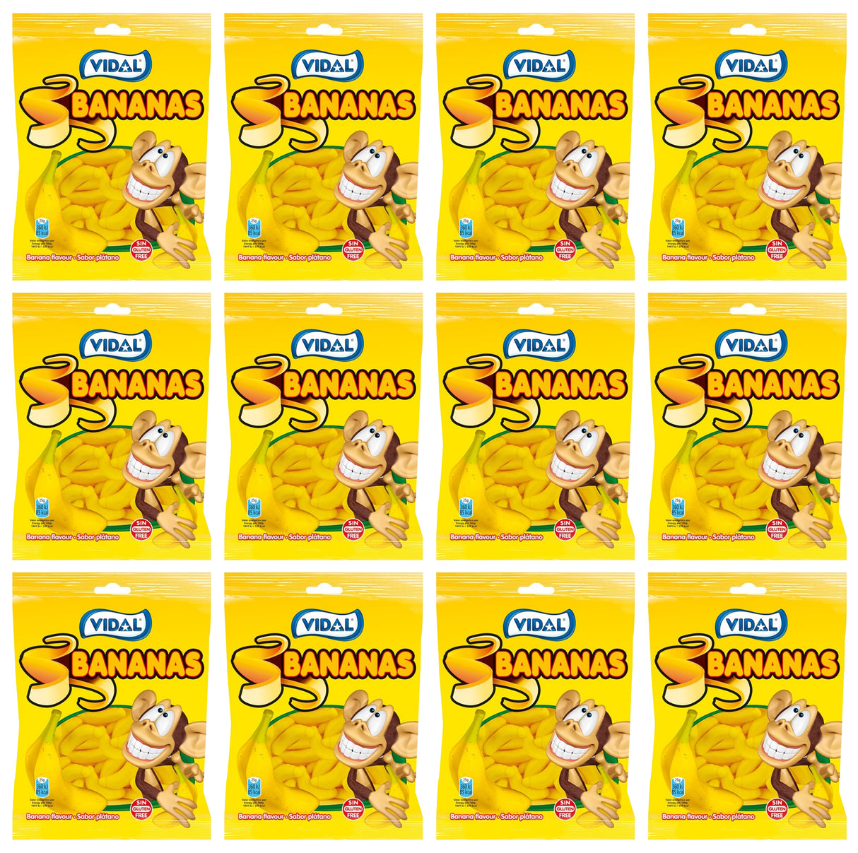 VIDAL BANANAS Gluten Free Banana Flavor Gummi Candies 12 x 90g
