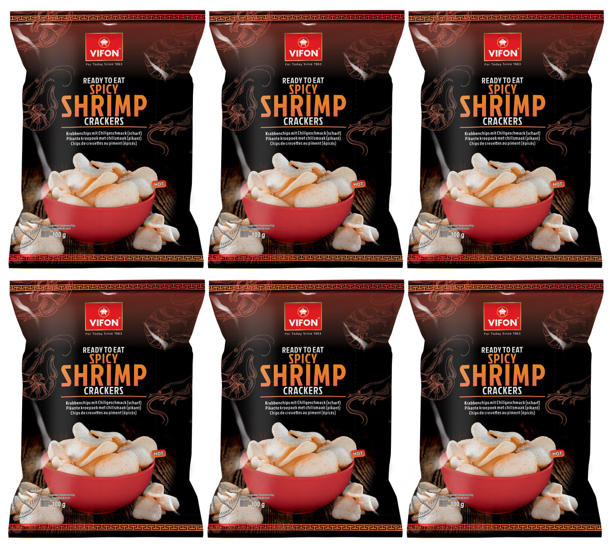 VIFON Spicy Shrimp Crackers Snacks 6 x 100g