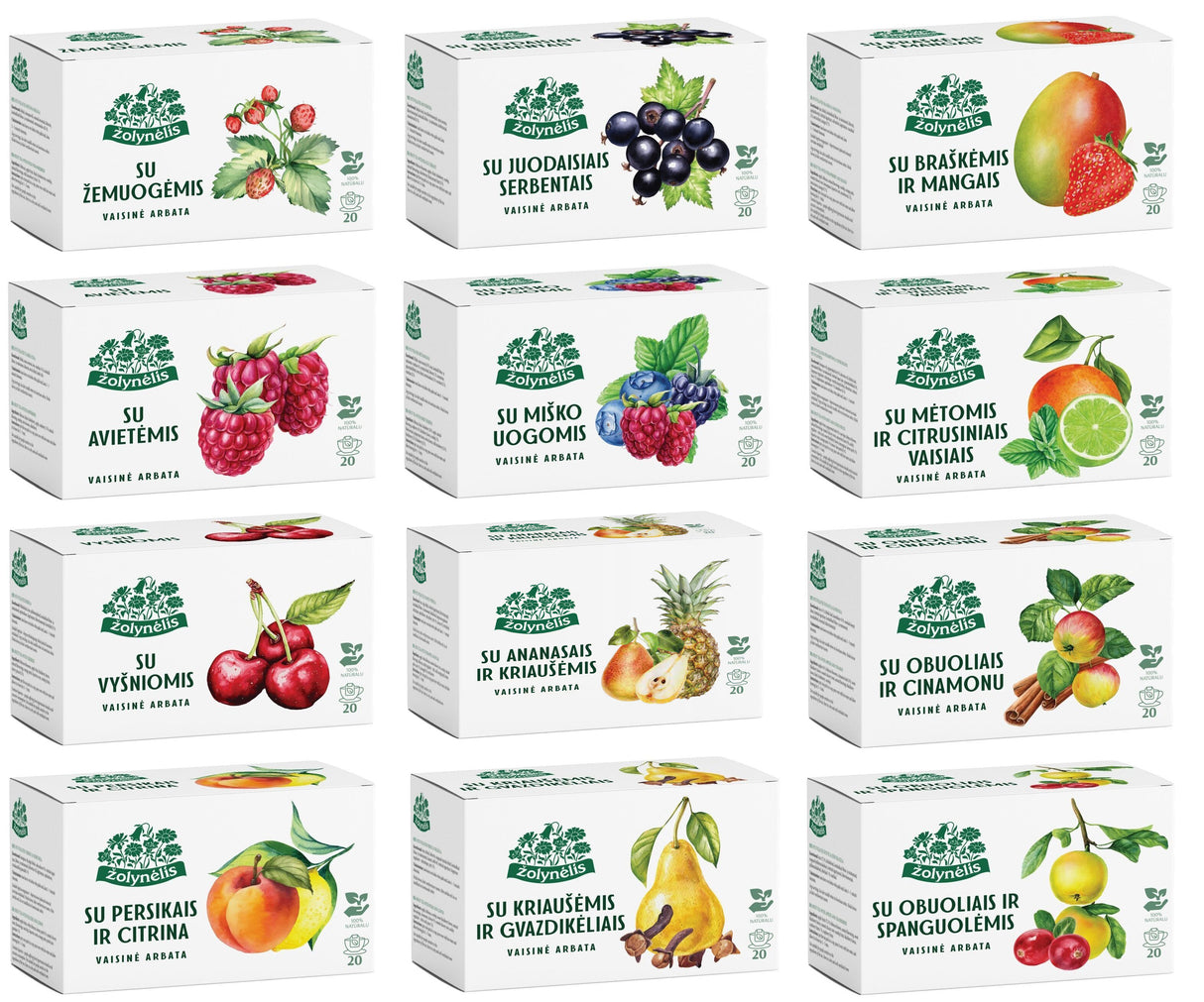 ŽOLYNĖLIS Natural Fruit Tea 12 Flavors Bundle (240 servings total) 12 x 50g