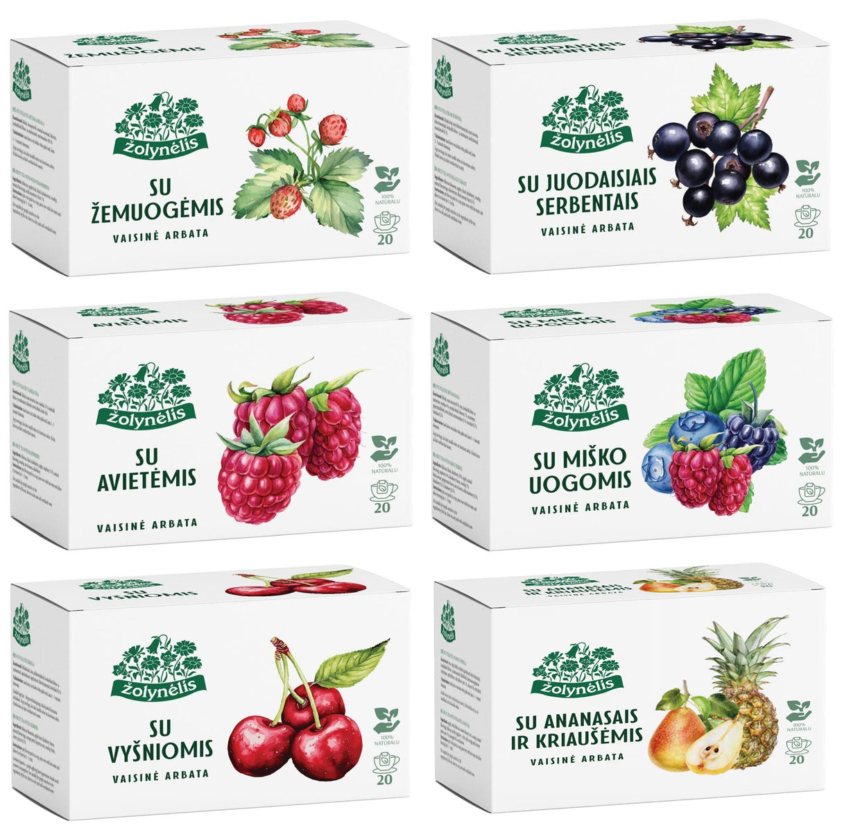 ŽOLYNĖLIS Natural Fruit Tea 6 Flavors Bundle (120 servings total) 6 x 50g